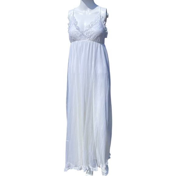 60s 70s Tosca Lingerie Chiffon Lace Bridal Peignoir Set Nightgown Robe Large - Picture 7 of 8